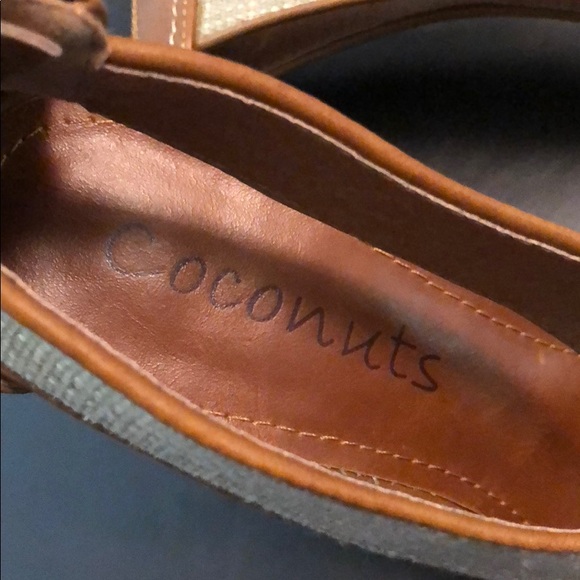 COCONUTS BURLAP W/LEATHER TRIM CHUNKY HEELS - Picture 7 of 8